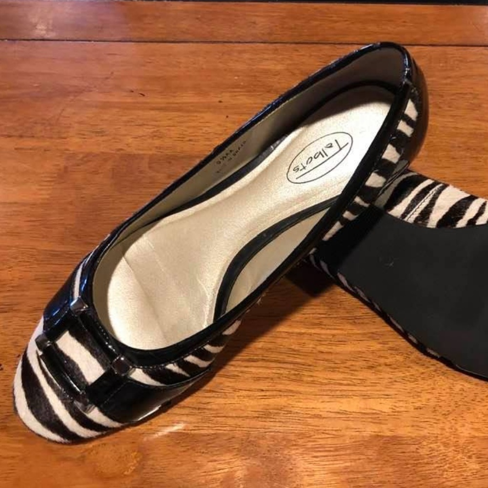 Talbots zebra print flats with buckle